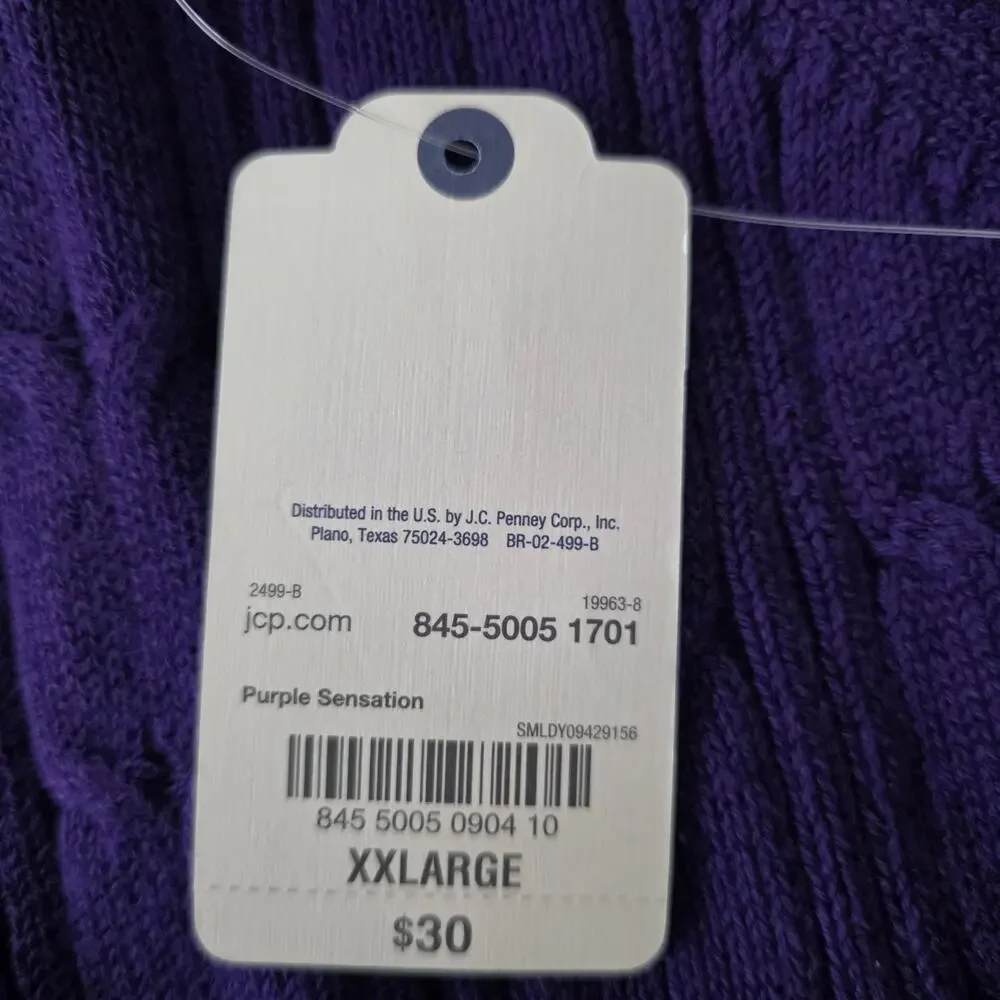 St. John's Bay Purple Cable Knit Turtleneck Sweater Women's Size XXL
